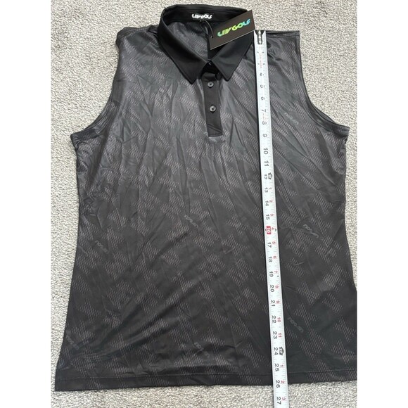 LIV Golf Sleeveless Polo Womens Large Black  Performance All Over Print NWT - Picture 2 of 8